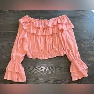 Olivaceous Pink Ruffle Long Sleeve Top Large